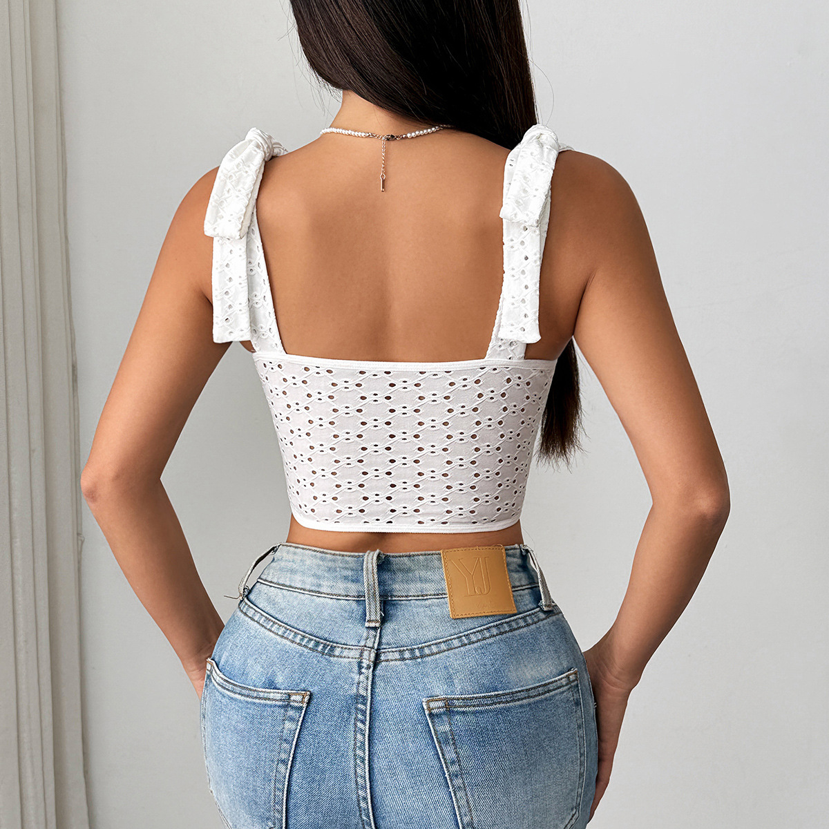 Women Eyelet Lace Bustier Corset Top Sexy Tie Strap Hollow Out Fishbone Bustier